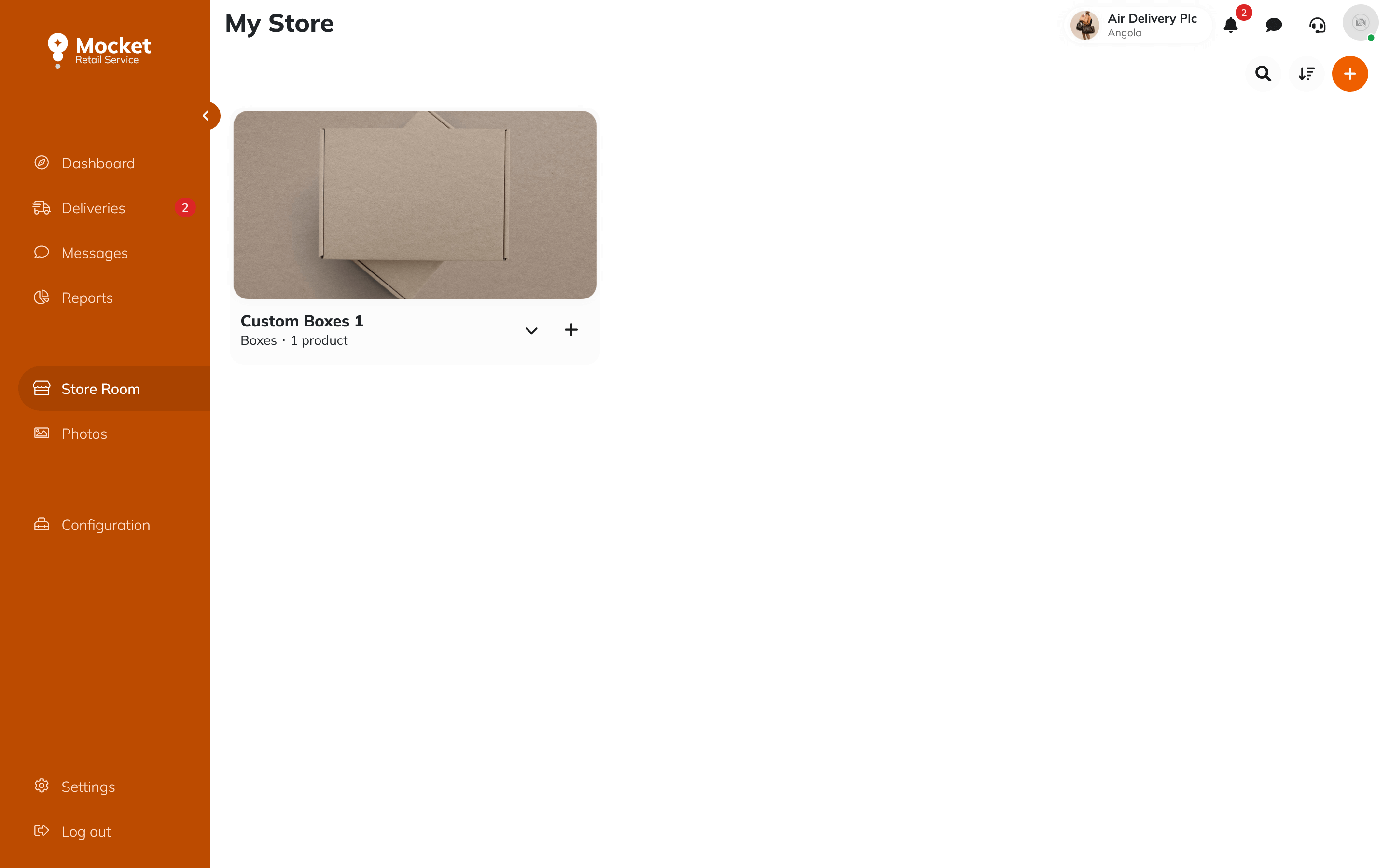 Mocket Delivery online material store page displaying available products for delivery services