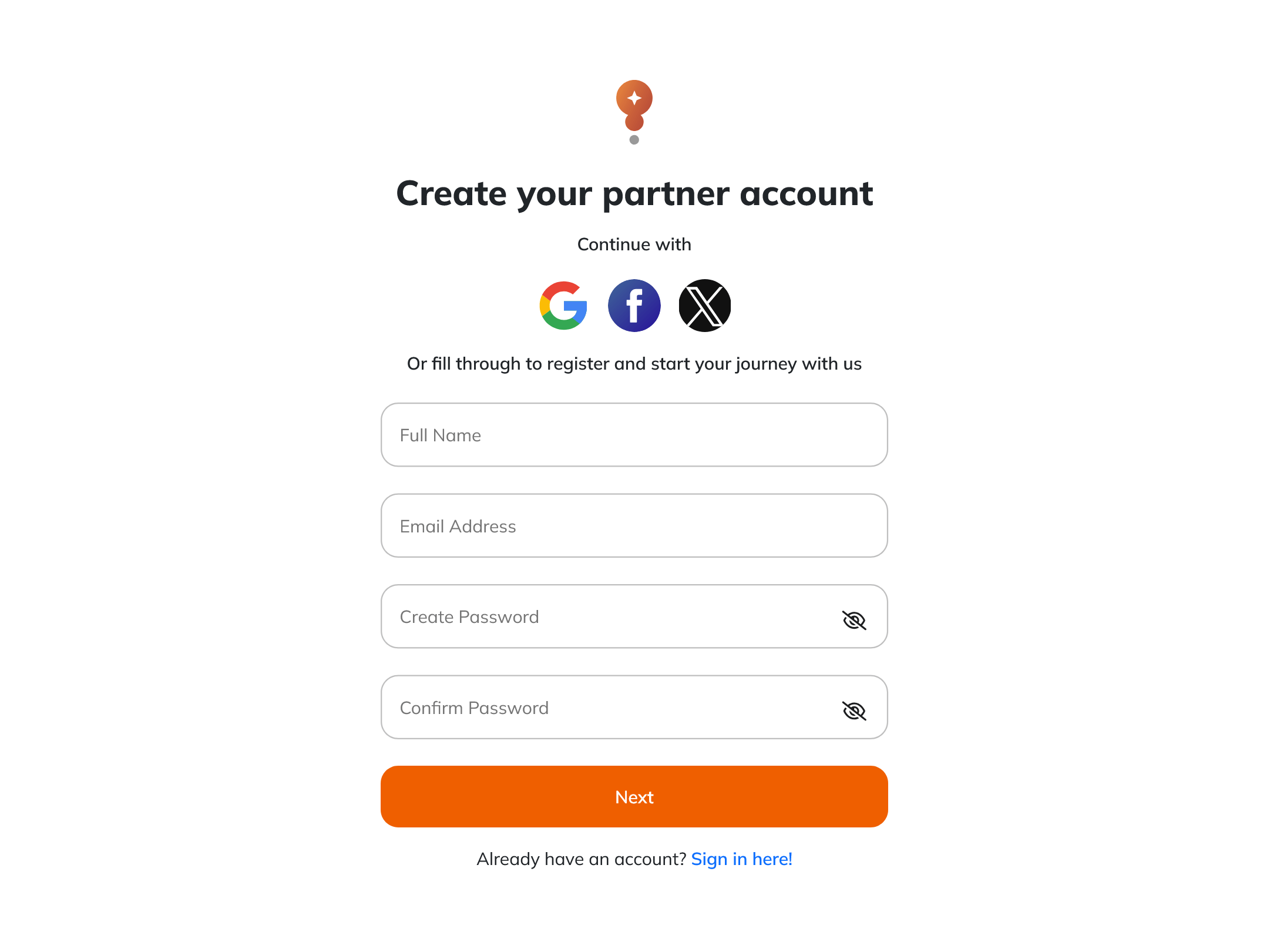 Mocket Delivery signup page showing registration form on tablet