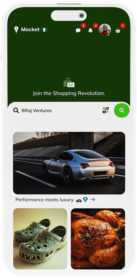 Mocket app homepage displayed on a mobile phone showcasing the search feature