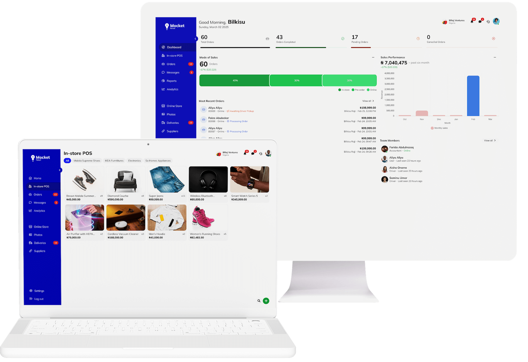 Mocket Partners dashboard displayed on laptop and desktop screens showcasing key features
